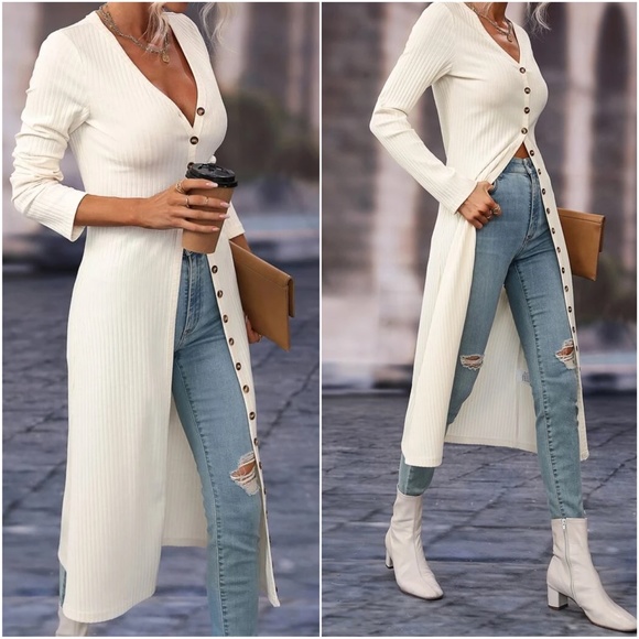 013 Casual Ribbed Button up Long Cardigan - Picture 5 of 7